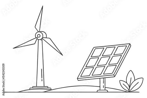 Wind Turbine and Solar Panel Renewable Energy Illustration