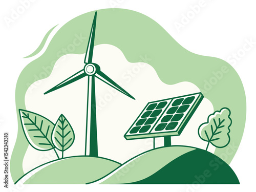 Green Energy Solar and Wind Power Concept Drawing