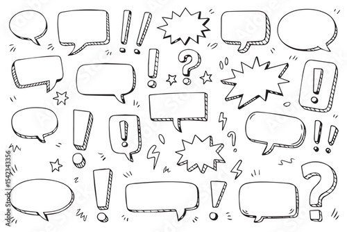 Hand drawn speech bubbles and thought clouds with punctuation icons Vector