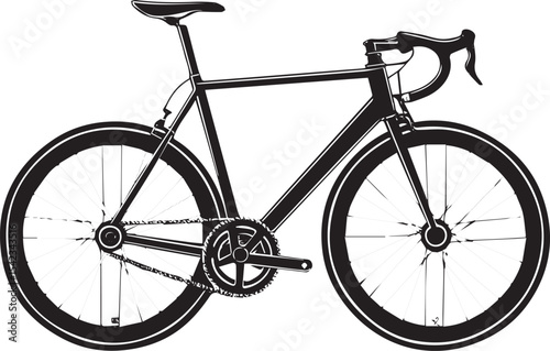 Black bicycle silhouette : A black and white illustration of a sleek road bicycle, capturing the elegance and simplicity of the machine.