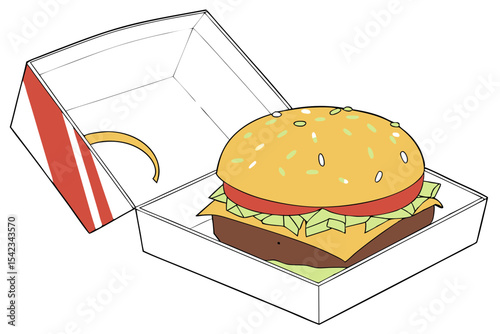 Fast Food Cheeseburger in Takeout Box Drawing