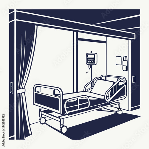 silhouette Recovery Room with bed and comfortable medical on white background