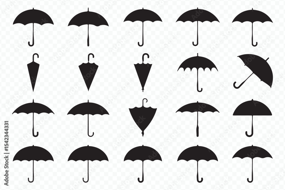 Obraz premium Minimalist Flat Umbrella Icon Pack: Weather and Fashion Vector EPS
