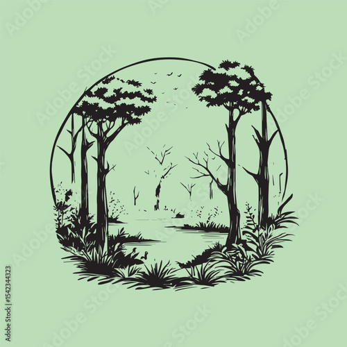 Tropical mangrove forest minimalist design