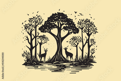 Tropical mangrove forest minimalist design