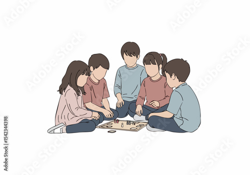 Minimalist Flat Illustration of Children Playing Together Education and Recreational