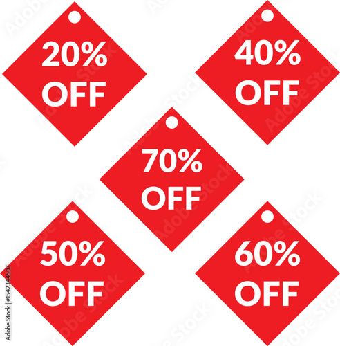 A vector set of red sale discount labels, tags, and buttons for business promotion