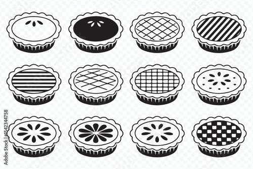 Wallpaper Mural Black and White Pie Icon Vectors, Minimal Food Illustrations with Unique Crust Patterns Torontodigital.ca