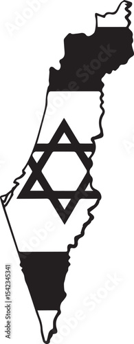 Israel in silhouette: An artistic silhouette captures the outline of Israel, infused with the national flag's symbolic design, highlighting the country's shape and cultural identity.