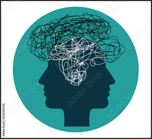 Human Head Silhouettes with Brain Neural Networks - Psychology and Neuroscience Vector Illustration