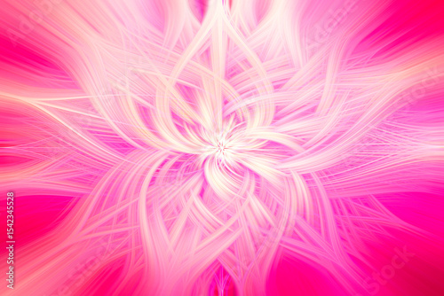 Abstract vivid pink and white light lines forming floral-inspired artistic pattern
