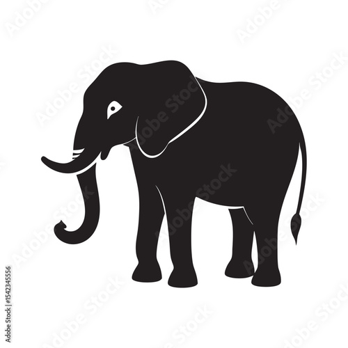 Standing Elephant Silhouette Vector Art Illustration