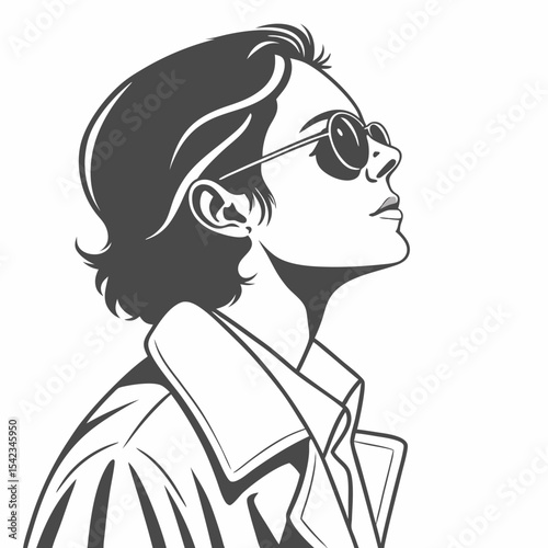 "Sunglasses resting on shirt collar silhouette"