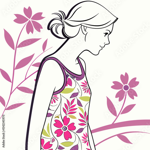 Tank top with floral pattern silhouette"