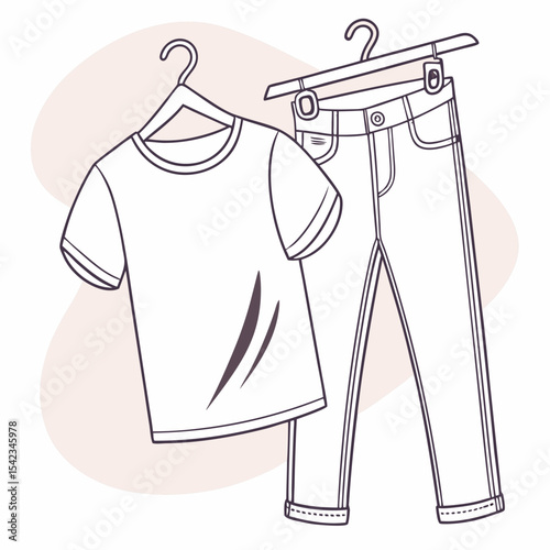 "T-shirt and jeans hanging on hanger silhouette"

