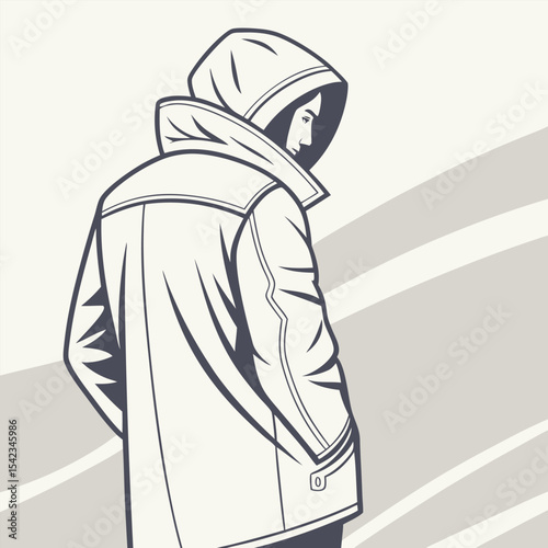 "Winter coat with hood silhouette"