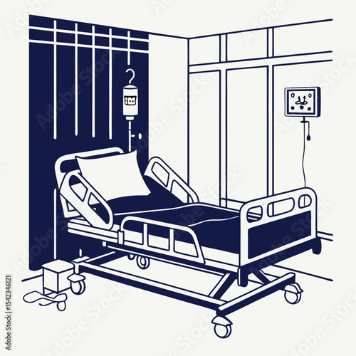 silhouette Recovery Room with bed and comfortable medical on white background