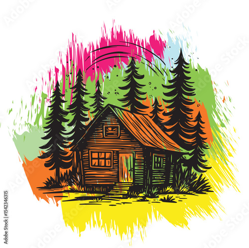 Cozy cabin in the woods or forest farmhouse logotype icon