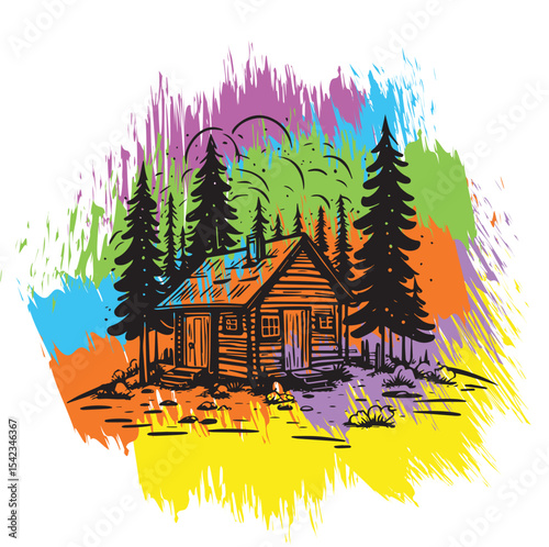 Cozy cabin in the woods or forest farmhouse logotype icon