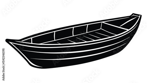 Simple black silhouette of a rowboat isolated on white background
