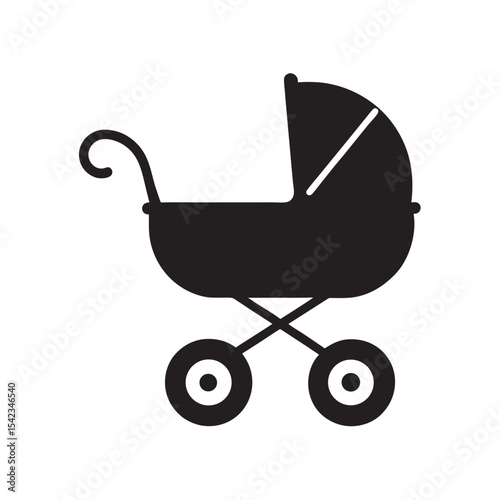 Baby Stroller Silhouette Vector Icon Design