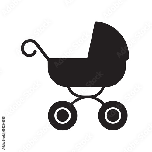 Baby Stroller Silhouette Vector Icon Illustration