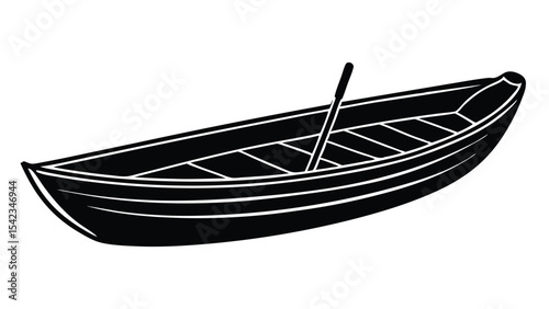 Black silhouette of a rowboat with a paddle isolated on white