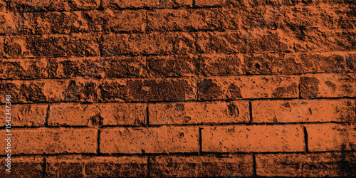 Distressed urban brickwork in a captivating rust-brown hue, emphasizing its raw texture and prominent shadowed details.

