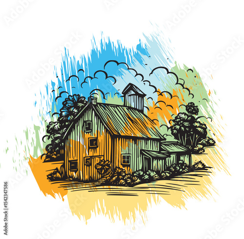 Cozy cabin in the woods or forest farmhouse logotype icon