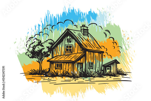 Cozy cabin in the woods or forest farmhouse logotype icon