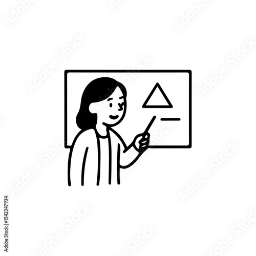 Teaching vector illustration featuring a professional woman pointing at a geometric shape on a whiteboard. Perfect for educational content, e-learning, and online courses.