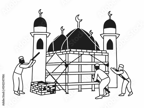 Mosque Restoration Skilled Craftsmen Repairing Historic Islamic Architecture