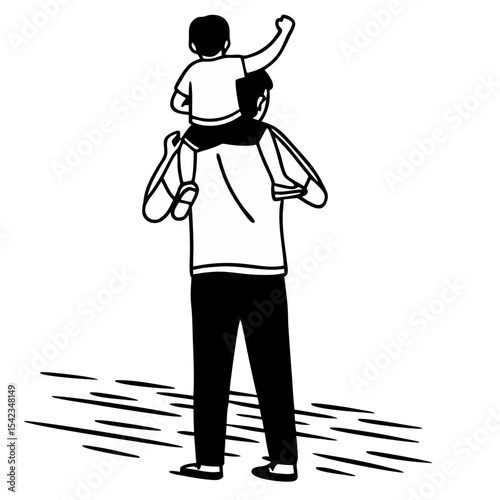 Joyful Father and Child Piggyback Illustration