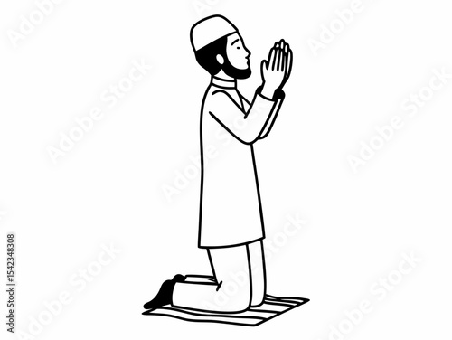 Muslim Man Praying Line Art Illustration of Islamic Prayer