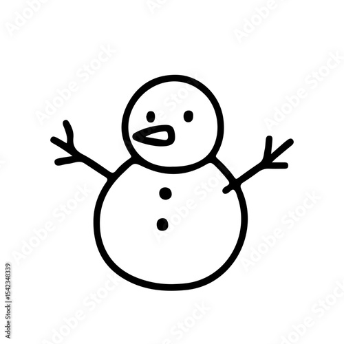 Playful snowman vector illustration in black and white, perfect for winter holidays and Christmas designs. Simple and charming doodle style. Ideal for festive cards and seasonal projects.