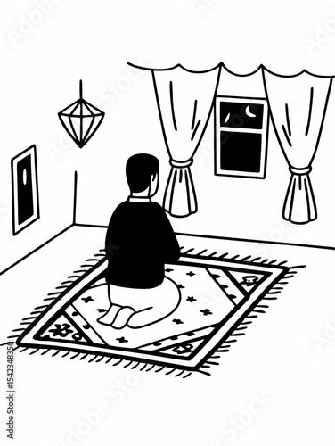 Night Prayer A Simple Line Art Illustration of a Person Praying