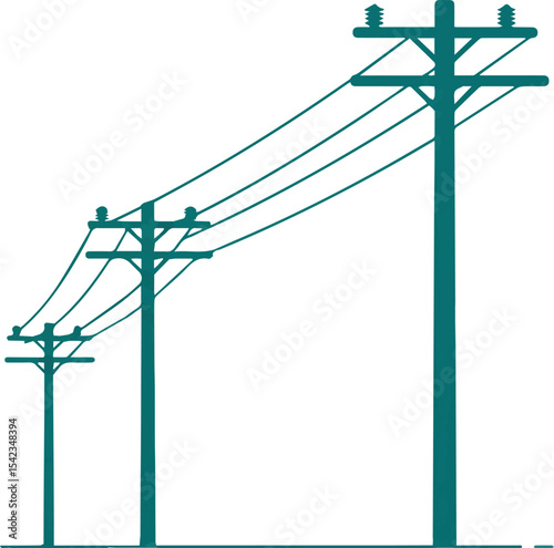 Power Line Poles Showing Progression of Height in Distance Creating Visual Depth and Foreshortening Effect with Teal Lines
