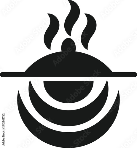 Hot Food Cover with Steam Silhouette Black Icon