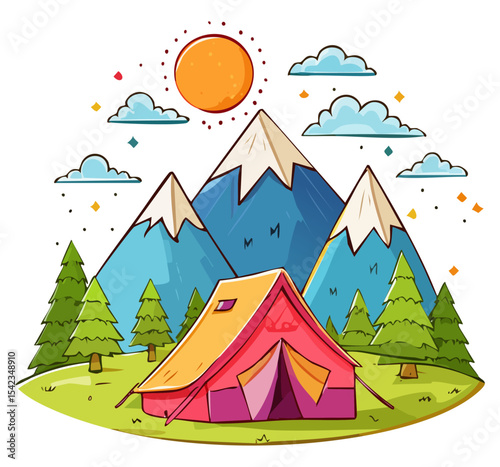 Camping in the mountains clipart illustration, isolated 