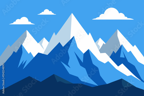 Majestic Mountain Peaks A Stunning Illustration of Snowy Blue Mountains under a Clear Sky