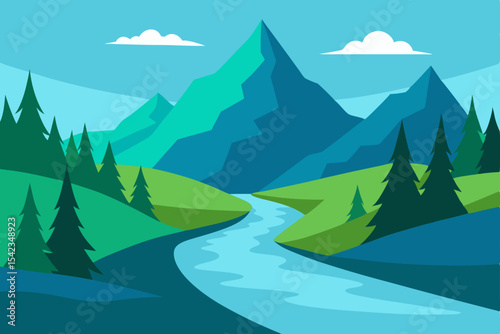 Serene Mountain River Landscape A Breathtaking Vista of Nature's Beauty