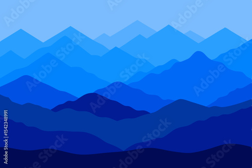 Serene Blue Mountain Landscape Layers of Peaks and Valleys