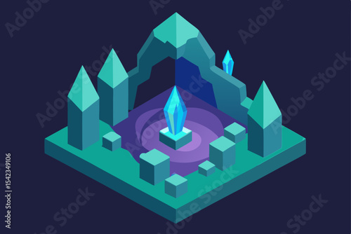 Enchanted Crystal Cave Isometric Fantasy Game Art