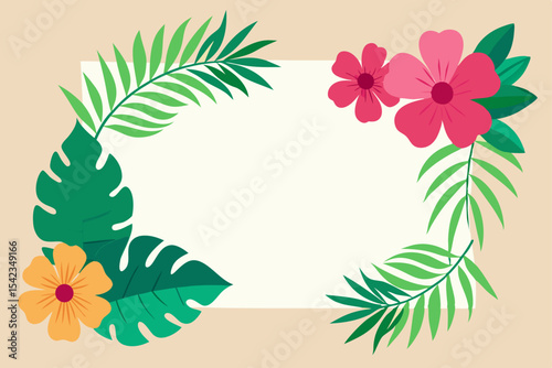 Tropical Floral Frame Elegant Design with Lush Greenery and Vibrant Blossoms