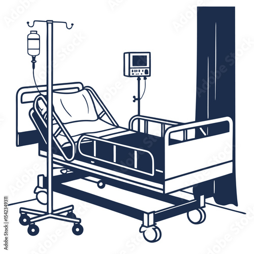 silhouette Recovery Room with bed and comfortable medical on white background