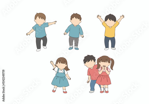Cute Handdrawn Diverse Group of Children Illustration Set