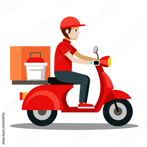 Vector of Scooter Food Delivery Rider with Helmet – White Background