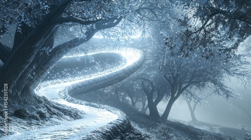 Winter path through forest