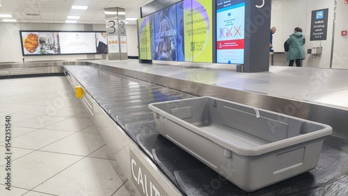 Close up of airport baggage inspection box on baggage belt. Airport security concept, air travel
