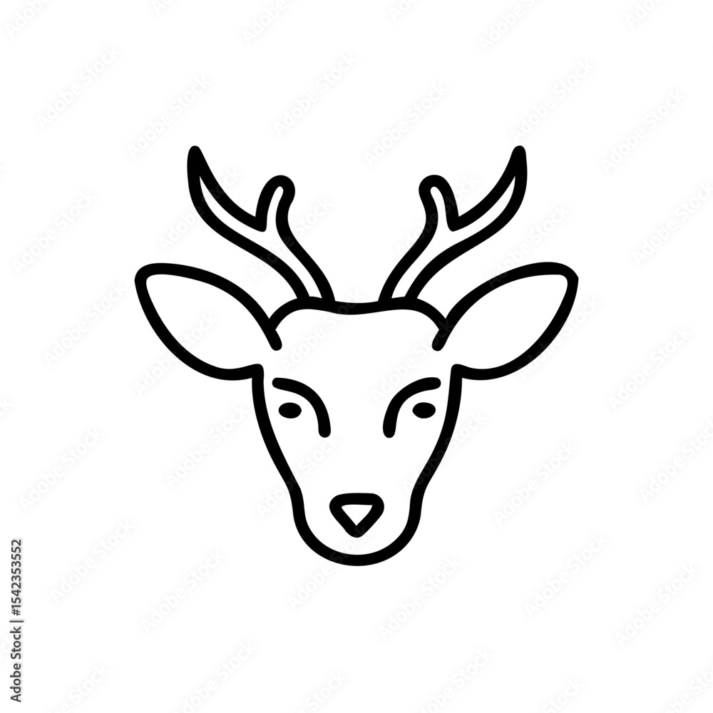 Fototapeta premium Cute Black Line Art Deer Head Illustration Simple Animal Face Handmade Design Element